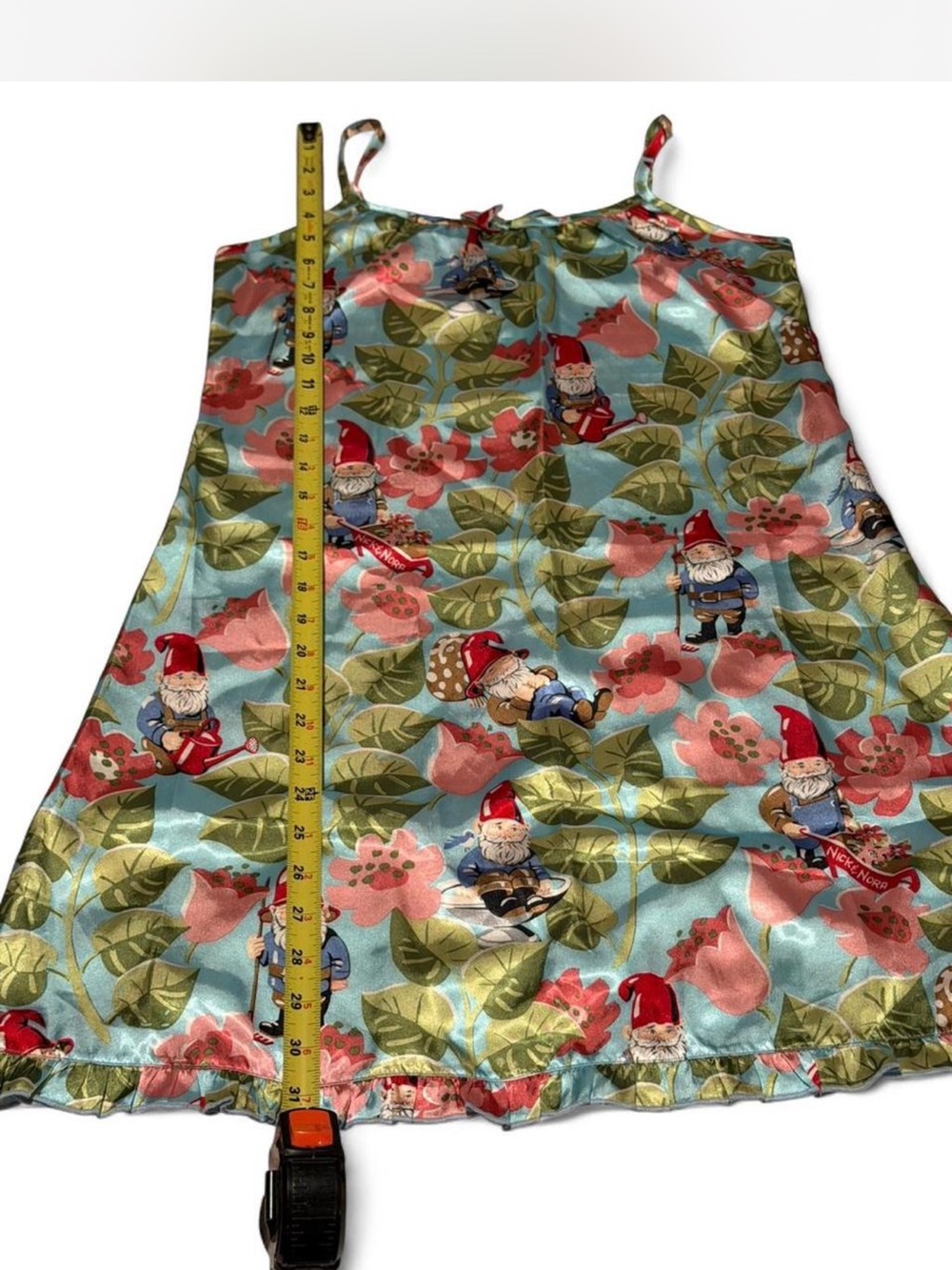 BNWOT Nick & Nora Blue Floral Gnome Print Camisole Satin-like Dress - Picture 6 of 8